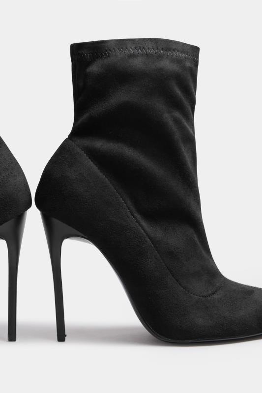 PixieGirl Black Faux Suede Heeled Sock Boots In Standard Fit | PixieGirl 5