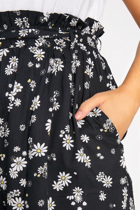 Plus Size Black Floral Print Paperbag Shorts | Yours Clothing 3