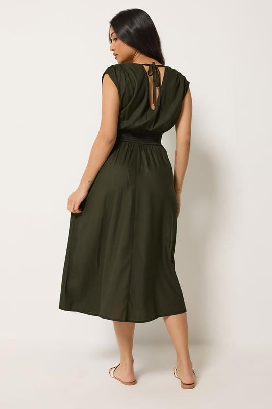 PixieGirl Petite Women's Olive Green Wrap Midi Dress | PixieGirl 2