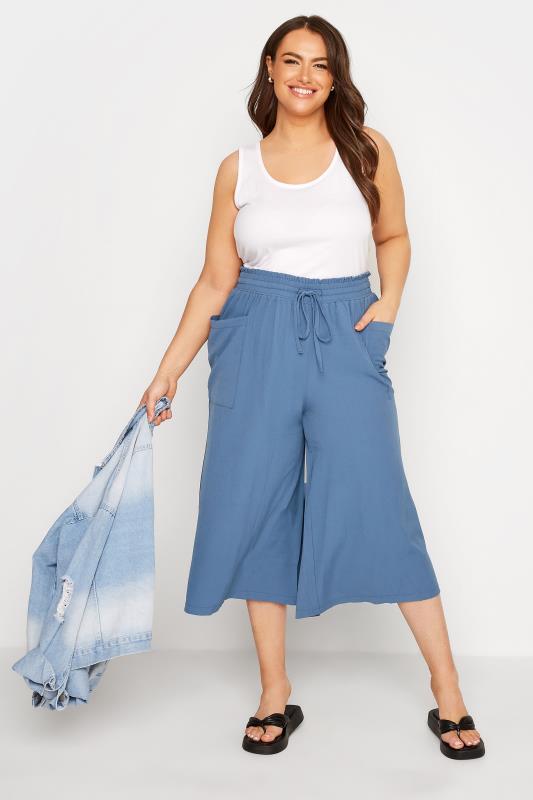 Plus Size Blue Crinkle Culottes | Yours Clothing 2