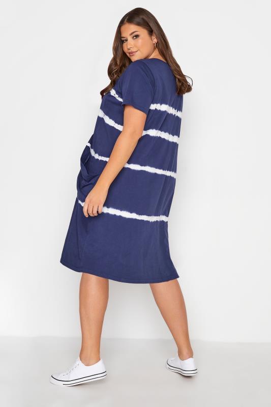 YOURS FOR GOOD Curve Navy Blue Tie Dye Drape Pocket Dress 3