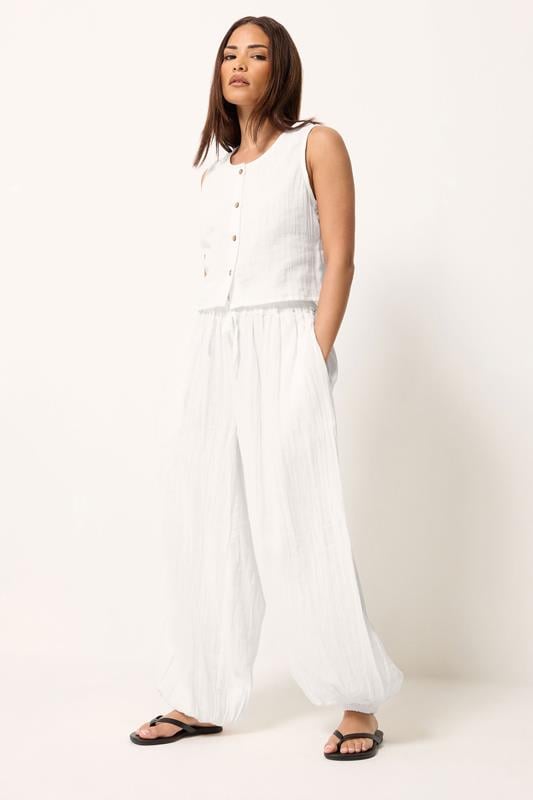 PixieGirl Petite Women's Set White Cotton Cheesecloth Top & Balloon Trousers | PixieGirl 1