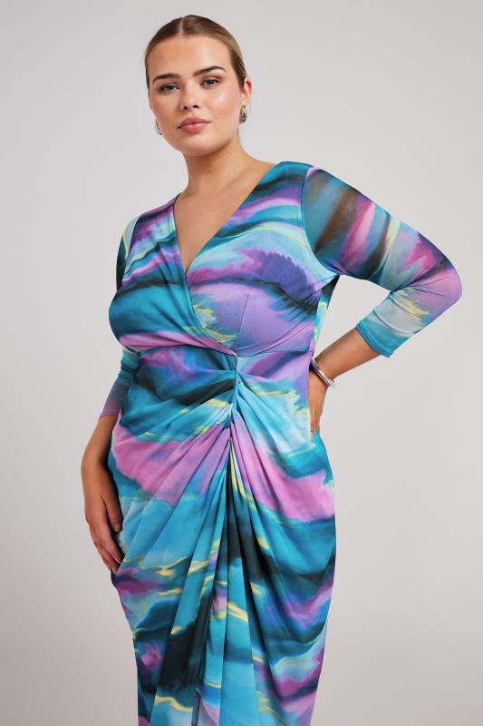 YOURS LONDON Plus Size Blue Abstract Print Mesh Midi Dress | Yours Clothing 4