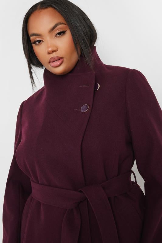 YOURS Plus Size Burgundy Red Short Wrap Formal Coat | Yours Clothing 4