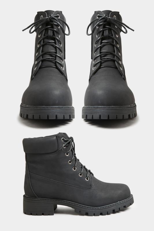 Black Chunky Lace Up Boots In Wide Fit 3