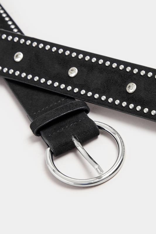 Black Diamante Stud Micro Belt | Yours Clothing  3