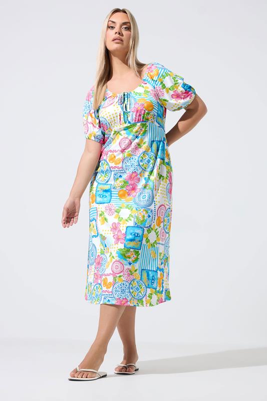 LIMITED COLLECTION Plus Size White Mixed Postcard Dress | Yours Clothing 1