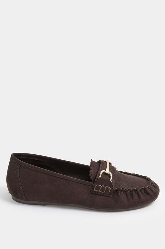 Chocolate Brown Faux Suede Loafers In Wide E Fit | Yours Clothing 2