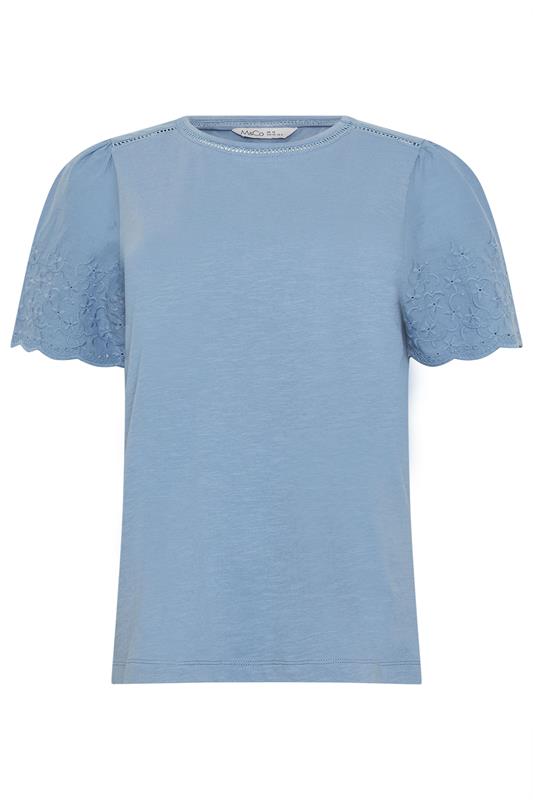 M&Co Light Blue Embroidered Sleeve Cotton T-Shirt | M&Co 5