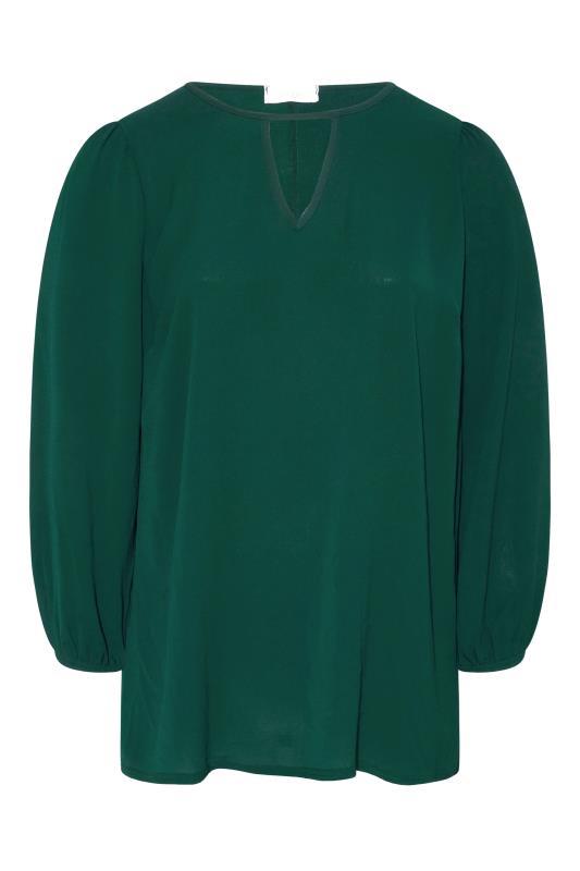YOURS LONDON Forest Green Keyhole Balloon Sleeve Blouse_F.jpg