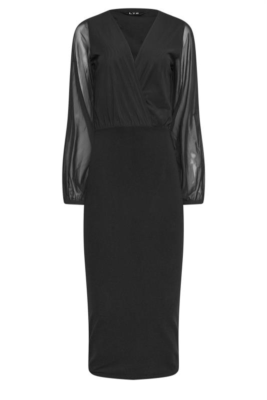 LTS Tall Black Mesh Sleeve Midi Wrap Dress | Long Tall Sally  5