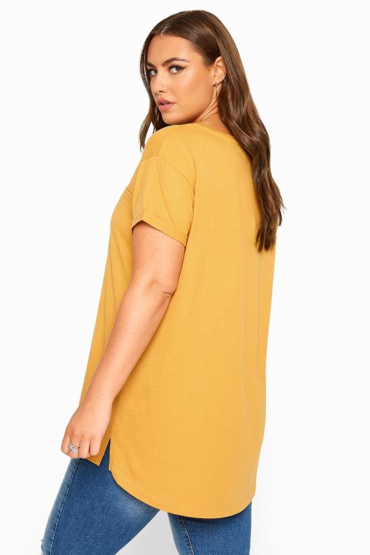 Download Mustard Yellow Mock Pocket Dipped Hem T-Shirt | Yours Clothing