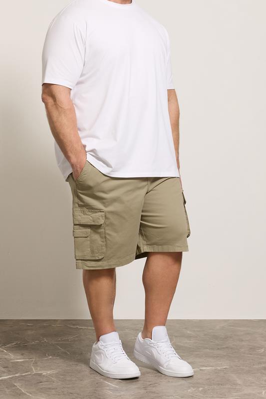 KAM Big & Tall Stone Brown Elastic Waist Cargo Shorts | BadRhino 1