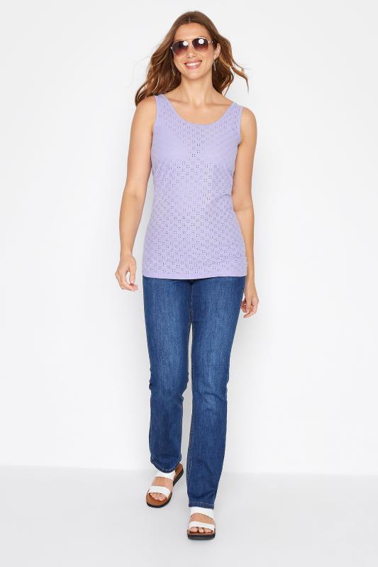 LTS Tall Women's Purple Broderie Anglaise Vest Top | Long Tall Sally 2