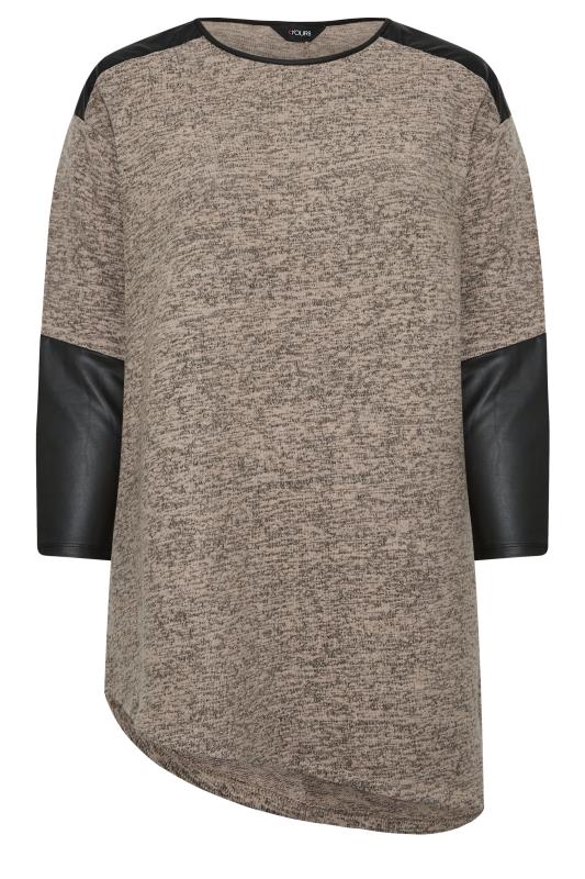 Curve Plus Size Charcoal Grey & Black Soft Touch Faux Leather Top | Yours Clothing 5
