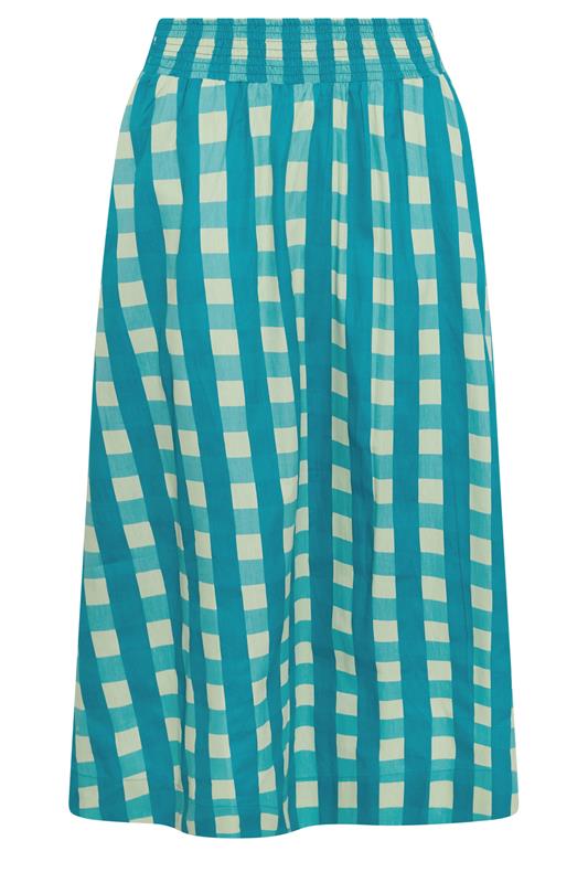 PixieGirl Petite Women's Teal Green Check Cotton Shirred Midi Skirt | PixieGirl 5