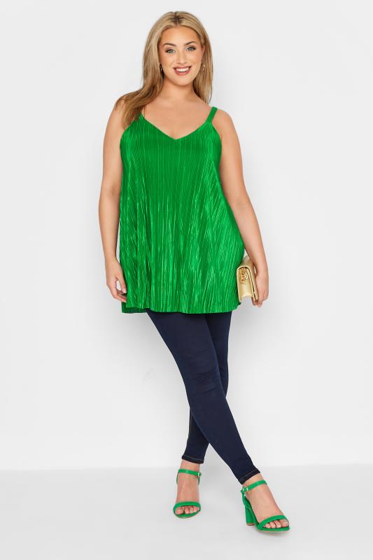 YOURS LONDON Curve Green Plisse Swing Cami Top 2