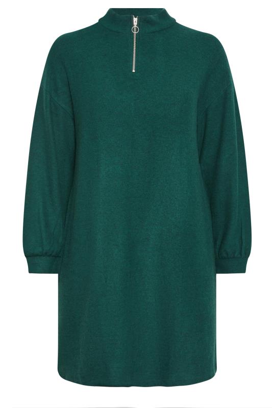 YOURS Plus Size Dark Green Soft Touch Zip Neck Jumper Dress | Yours Clothing 5