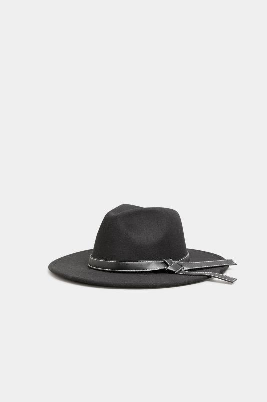 Plus Size  Black Faux Leather Band Fedora Hat