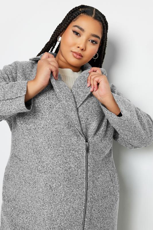YOURS Curve Grey Boucle Biker Coat | Yours Clothing 4