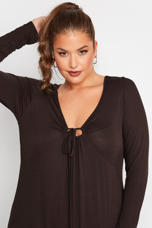 LIMITED COLLECTION Plus Size Chocolate Brown Keyhole Tie Neck Midaxi Dress | Yours Clothing 4