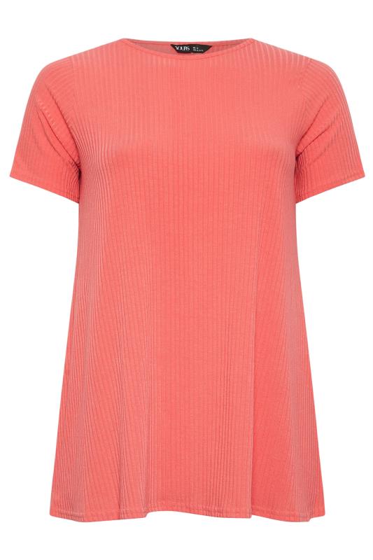 YOURS Plus Size Coral Orange Ribbed Swing Top | Yours Clothing 5