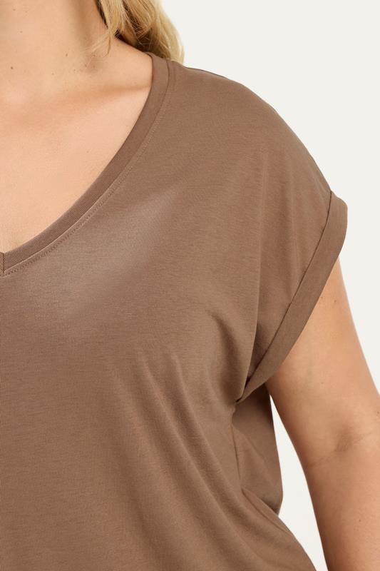 YOURS Plus Size Natural Brown V-Neck Basic T-Shirt | Yours Clothing 4