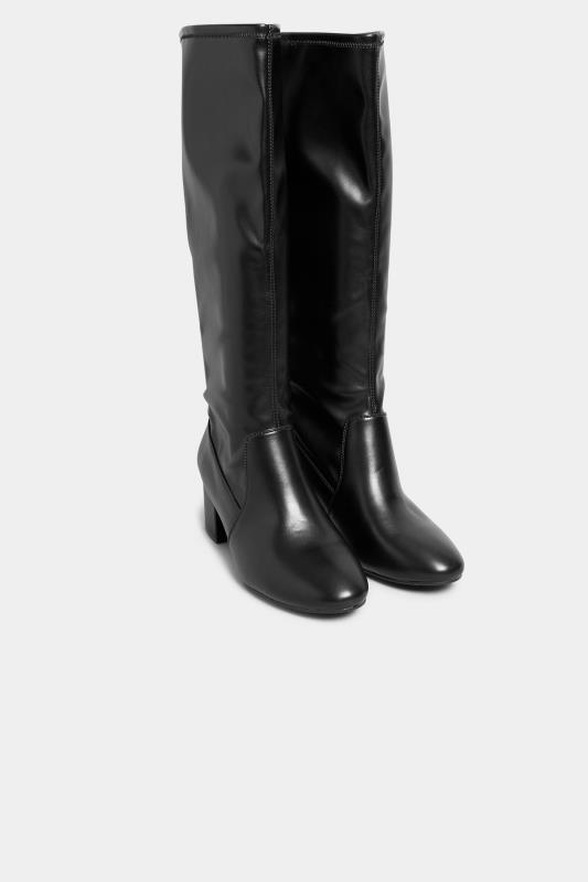 LIMITED COLLECTION Black Stretch Heeled Knee High Boots In Wide E Fit & Extra Wide EEE Fit 2