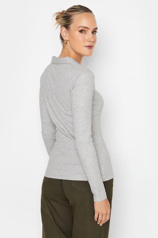 LTS Tall Grey Ribbed Button Detail Collared Top | Long Tall Sally 4