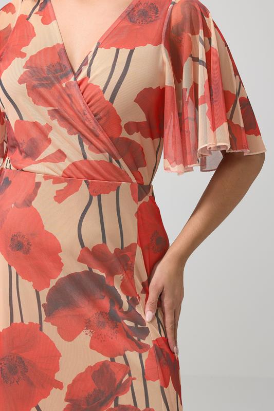 YOURS LONDON Plus Size Natural Brown Floral Abstract Mesh Dress | Yours Clothing 4
