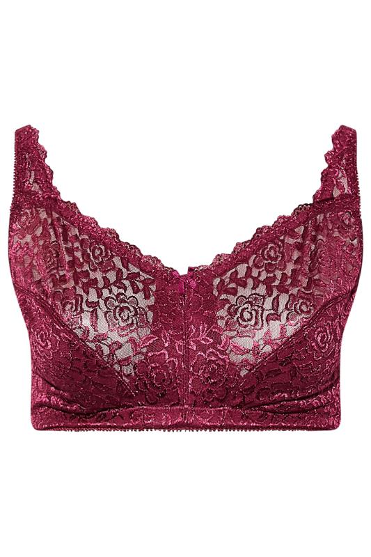 Plus Size Burgundy Red Hi Shine Lace Non-Padded Non-Wired Full Cup Bra | Yours Clothing 4