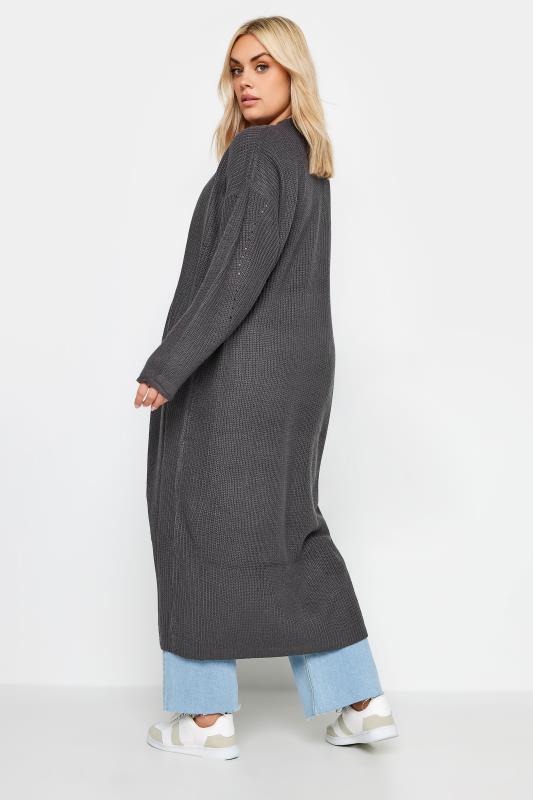 YOURS Plus Size Charcoal Grey Knitted Maxi Cardigan | Yours Clothing 4