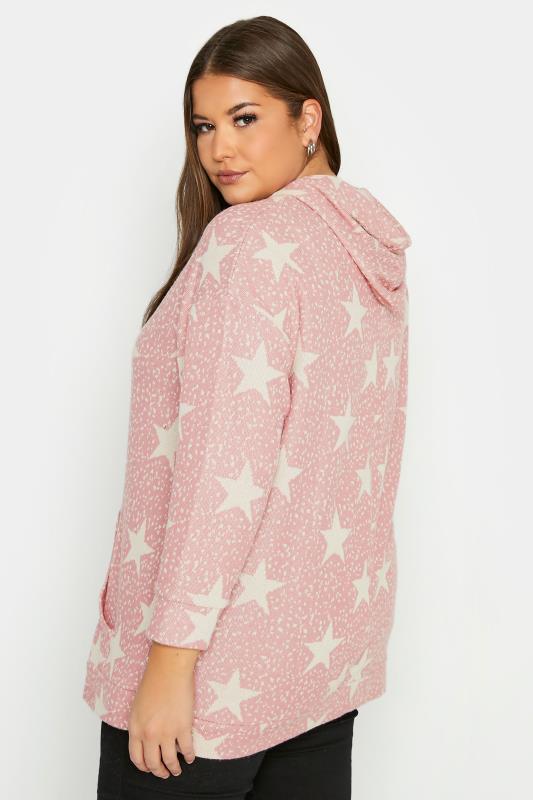 Curve Pink Star Print Knitted Hoodie 3