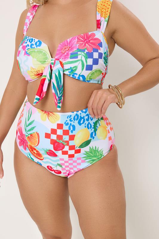 YOURS Plus Size Pink Mixed Tropical Super High Waist Bikini Brief | Yours Clothing 2