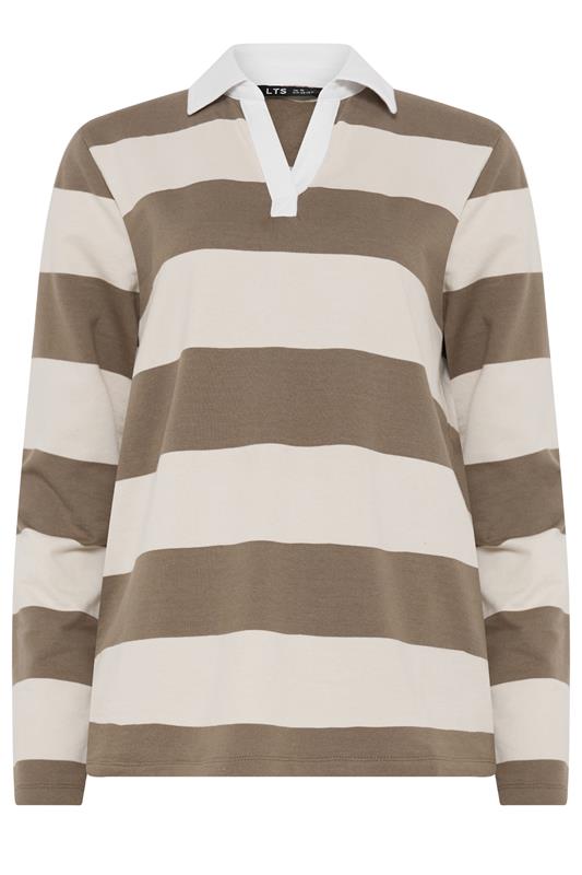 LTS Tall Women's Natural Brown Stripe Rugby Polo T-Shirt | Long Tall Sally 5