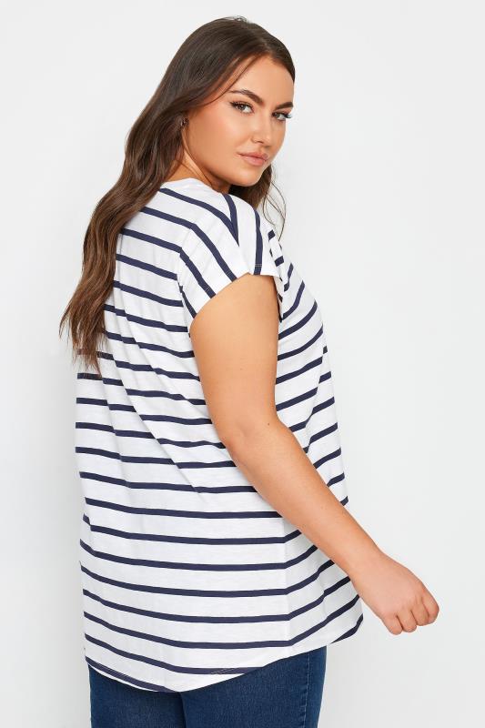 YOURS Plus Size White & Navy Blue Stripe Top | Yours Clothing 3