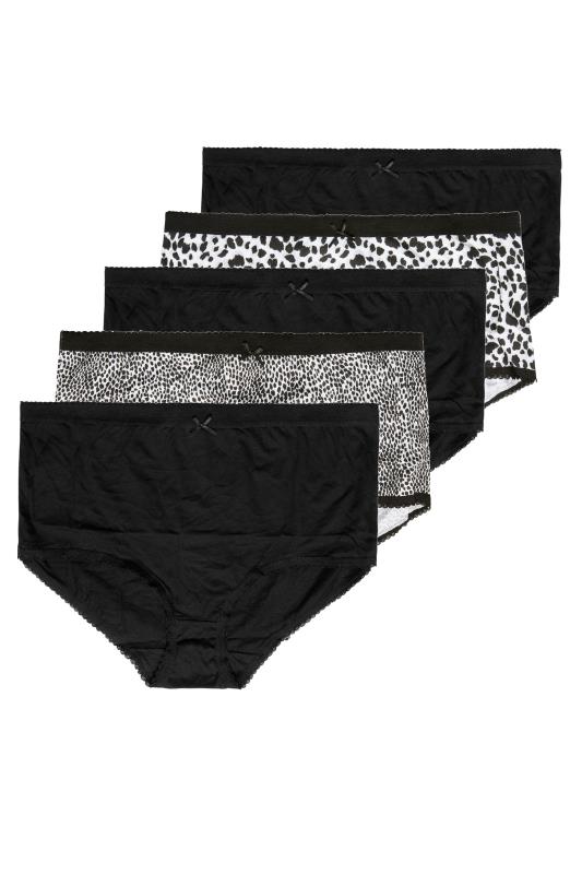 5 PACK Black & White Leopard Print High Waisted Full Briefs | Yours Clothing 2