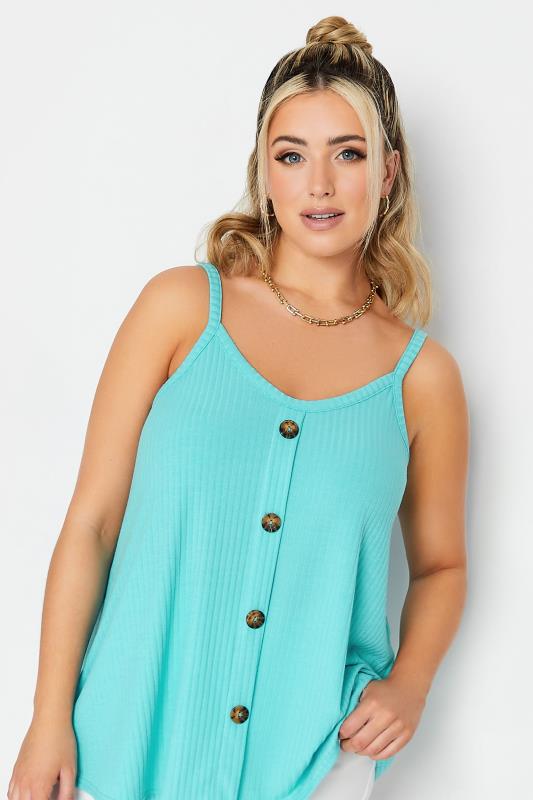 LIMITED COLLECTION Plus Size Aqua Blue Ribbed Button Cami Vest Top | Yours Clothing 4