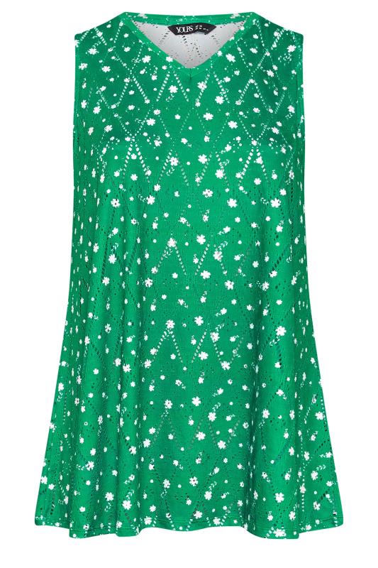 YOURS Plus Size Green Floral Print Broderie Anglaise Vest Top | Yours Clothing 5
