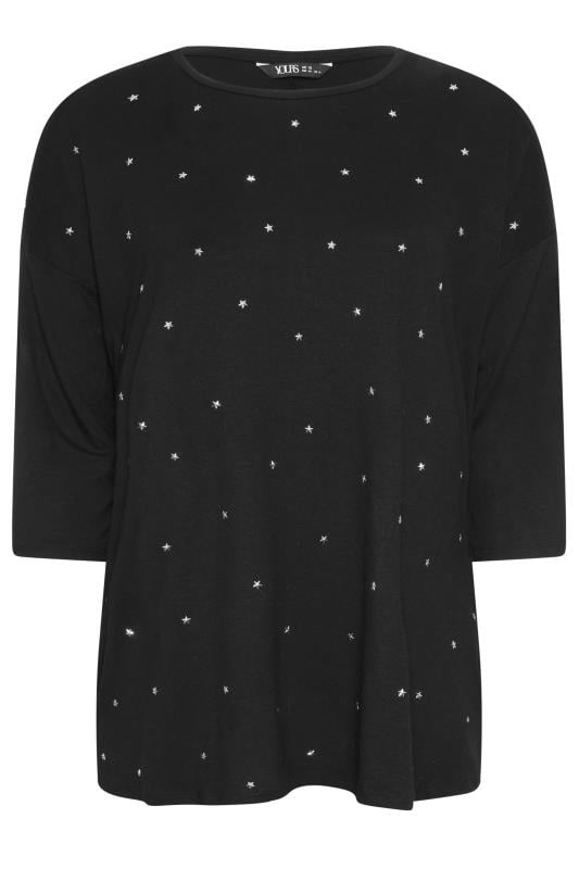 YOURS Plus Size Black Star Embellished Swing Top | Yours Clothing 6