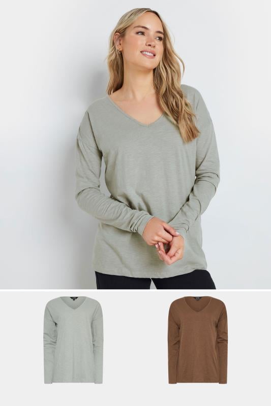  LTS Tall 2 PACK Grey & Brown Long Sleeve T-Shirts