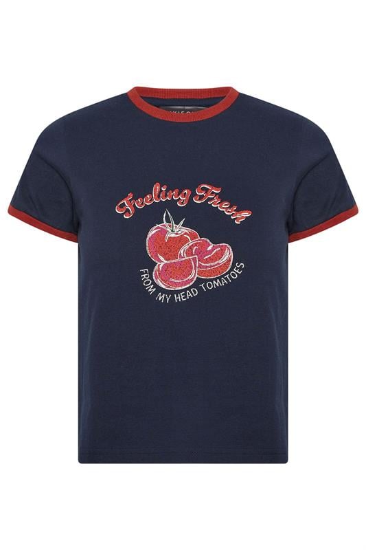 PixieGirl Petite Women's Navy Blue Tomato Graphic Cotton T-Shirt | PixieGirl 6