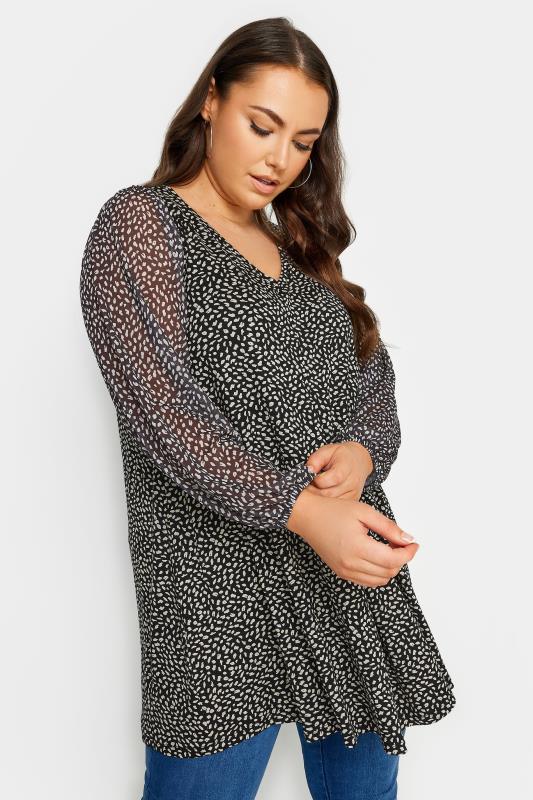 Plus Size  YOURS Curve Black Animal Print Mesh Swing Top