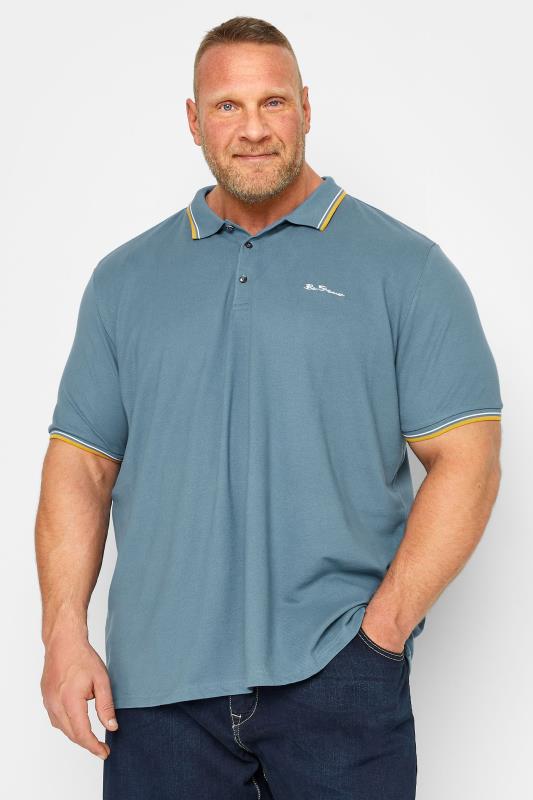 Men's  BEN SHERMAN Big & Tall Light Blue Colour Block Polo Shirt