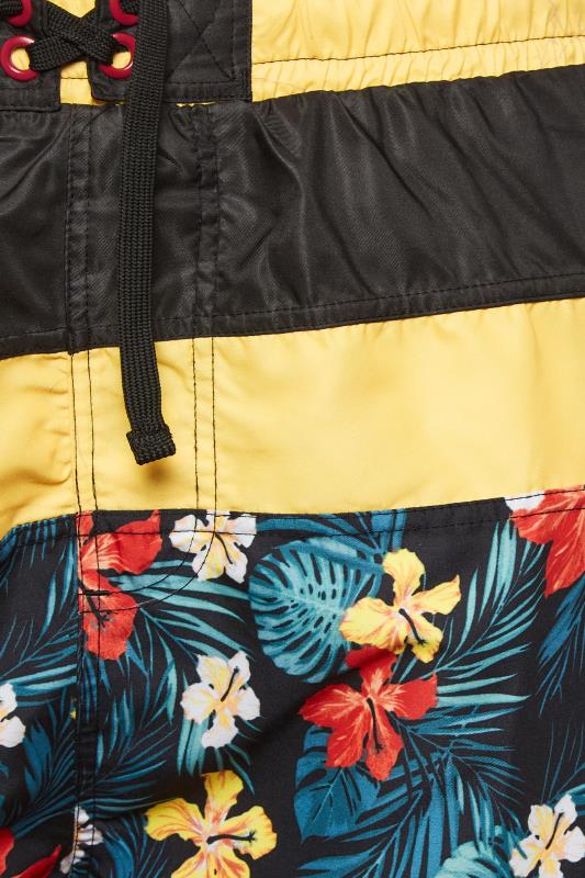 KAM Big & Tall Black Tropical Floral Panel Swim Shorts | BadRhino 3