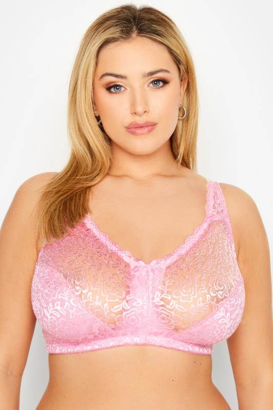 Plus Size  YOURS Light Pink Hi Shine Lace Non-Padded Non-Wired Full Cup Bra