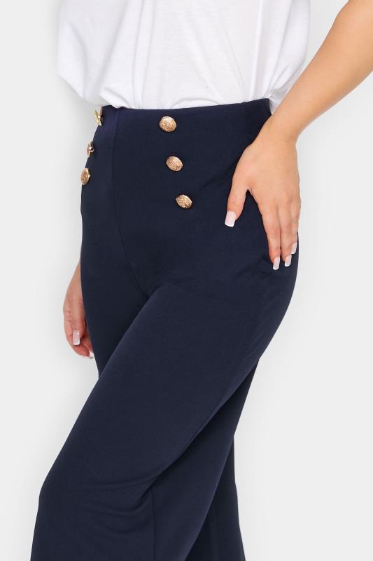 PixieGirl Navy Blue Button Front Wide Leg Trousers | PixieGirl 3