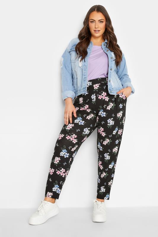 YOURS Plus Size Black Butterfly Print Harem Trousers | Yours Clothing 2