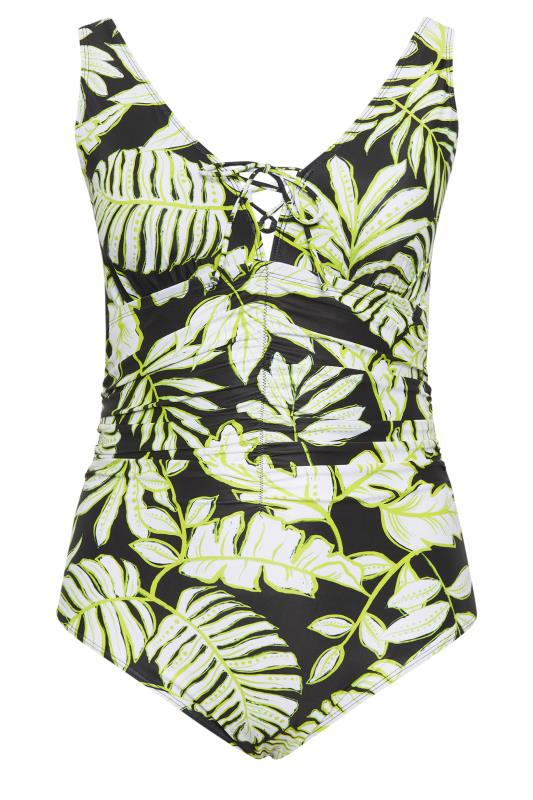YOURS Plus Size Black Leaf Print Plunge Tummy Control Swimsuit | Yours Clothing 7