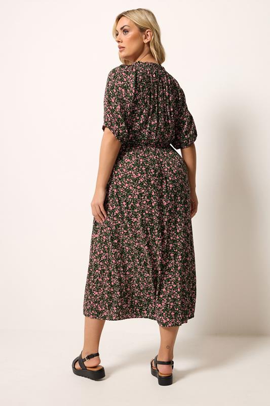 YOURS Plus Size Black Ditsy Floral Pintuck Maxi Dress | Yours Clothing 2